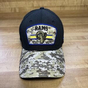 St. Louis Rams Hat Cap Fitted Mens Sm/Medium Black Camo NFL Salute to Service